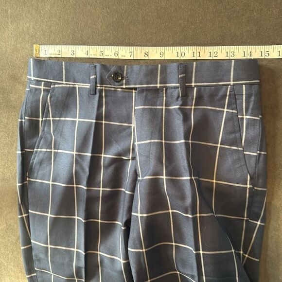 Men’s Blue Check Plaid 3 Piece Suit One Button Peak Lapel 30 Jacket 29 Pants NEW - Picture 11 of 16